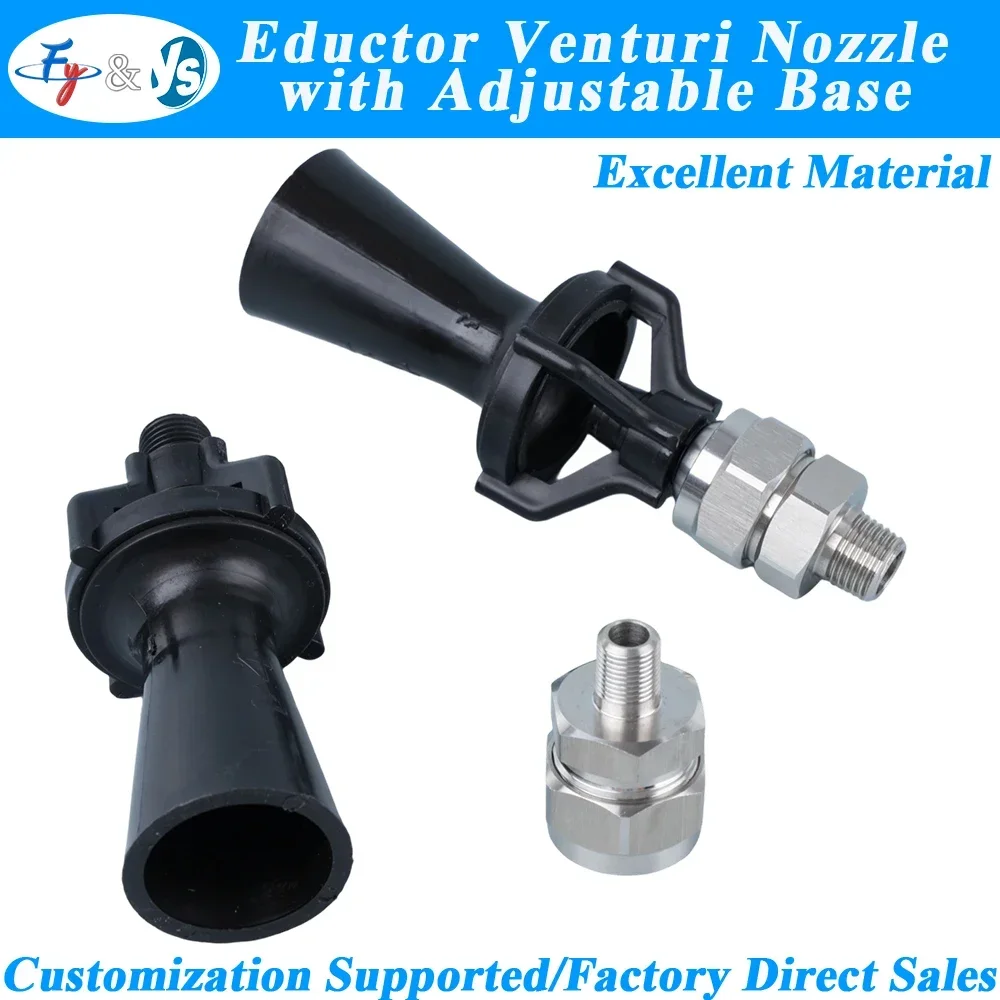 PP Venturi Eductor Nozzle Adjustable SS Base Tank Liquid Mixing Jet Nozzle BSPT NPT Thread Industrial Tank Agitation