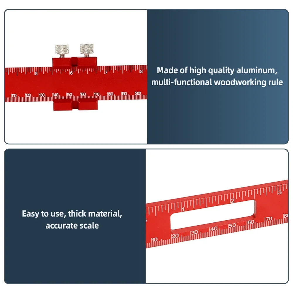 Reglas de trazado de posicionamiento de carpintería, herramienta de aluminio multifuncional, regla de trazado roja, herramientas de carpintería
