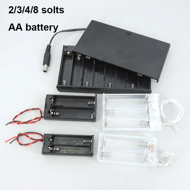 2 3 4 Slots ports AA Battery transparent black 2xAA 3xAA 4XAA 8AA Power Storage Case Box Holder Leads for diy repair tools a07