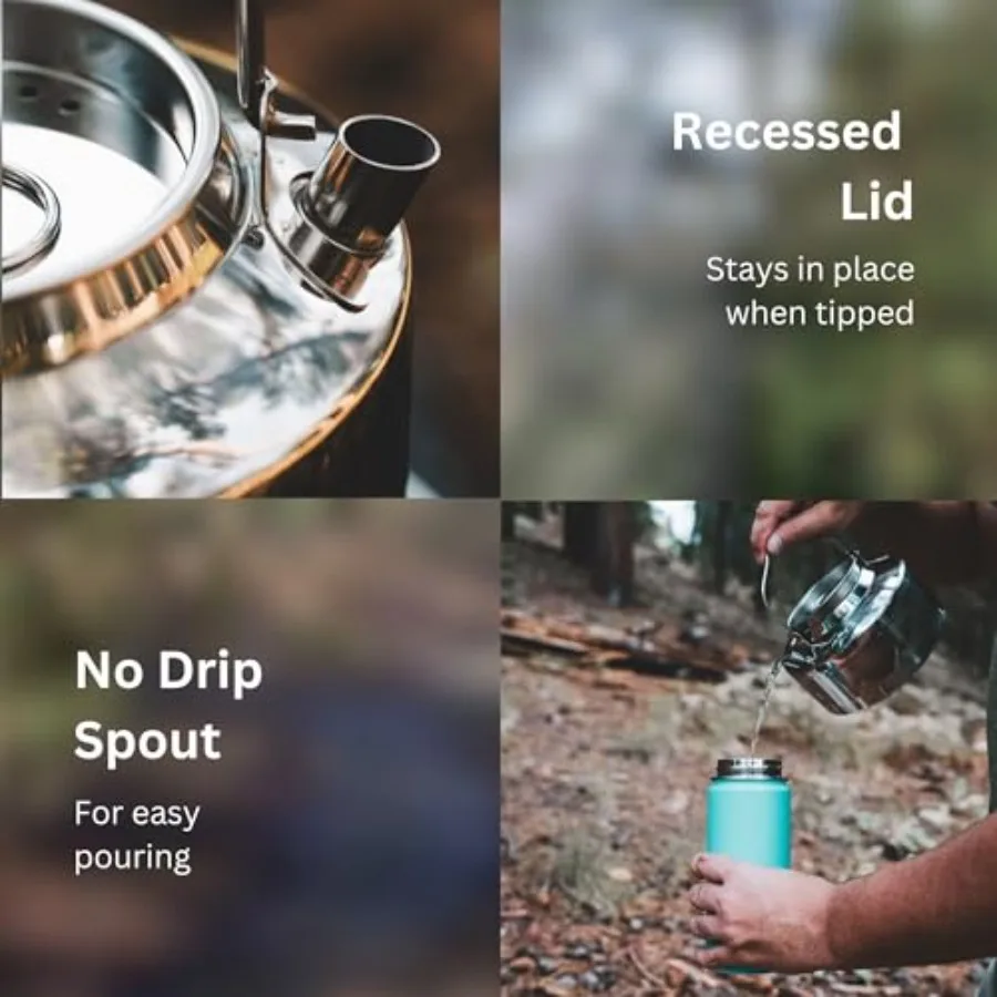 1.2L Stainless Steel Camping Kettle for Boiling Water on Open Fire 5Cup Outdoor Cooking and Backpacking Tea Coffee Pot Durable