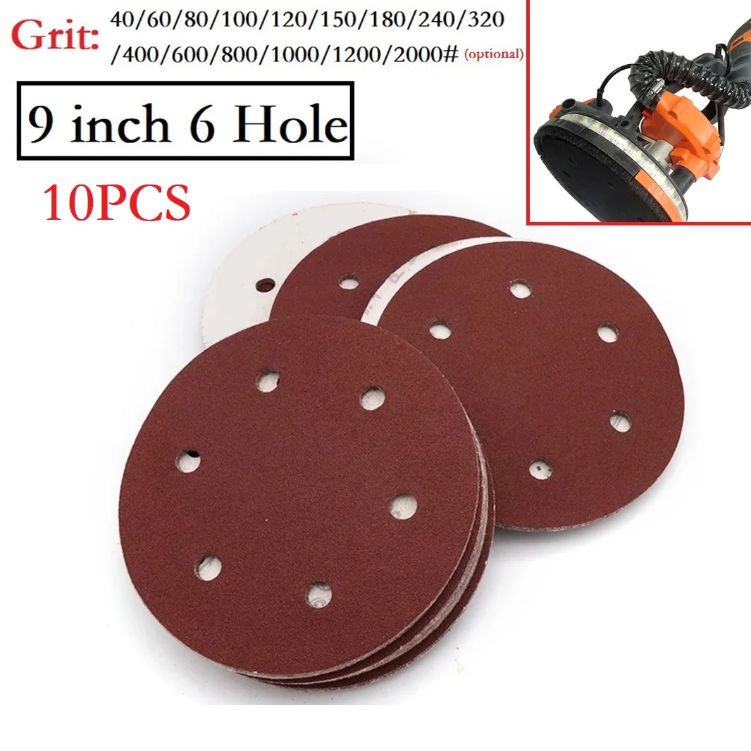 9inch Sandpaper 225mm 6 Hole Sanding Paper 40-2000grit Electric Wall Polisher Sandpaper Backing For Wood Polishing Metal Cars