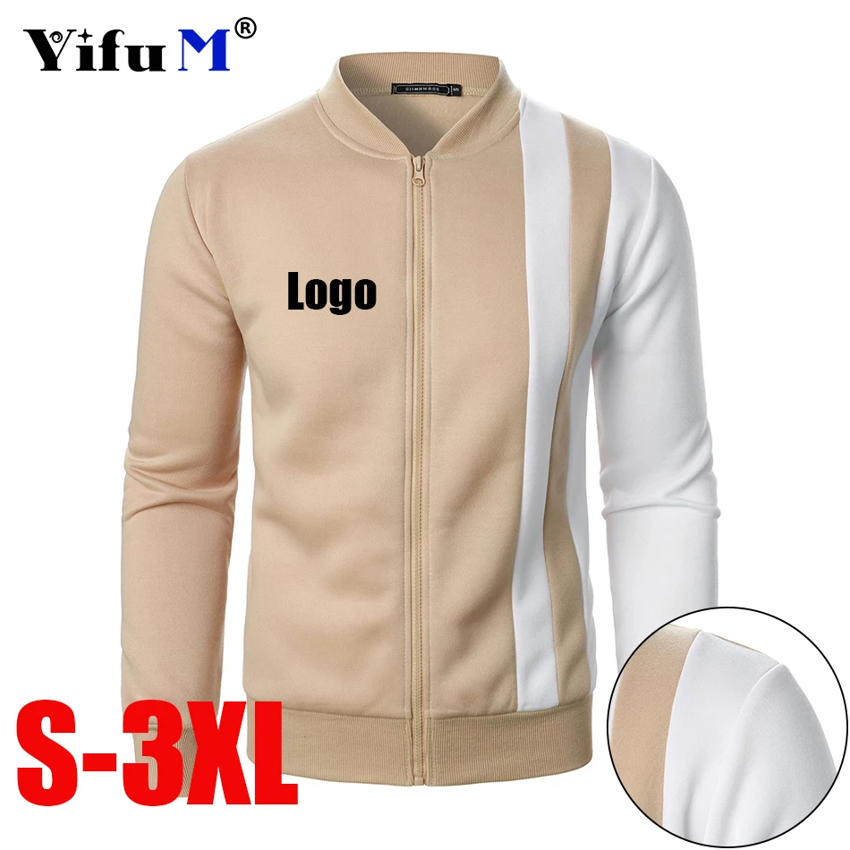 

Custom Your Logo Men Spring Autumn Jacket Zipper Closure DIY Print Stand Collar Long Sleeve Casual Jacket Outerwear Coat