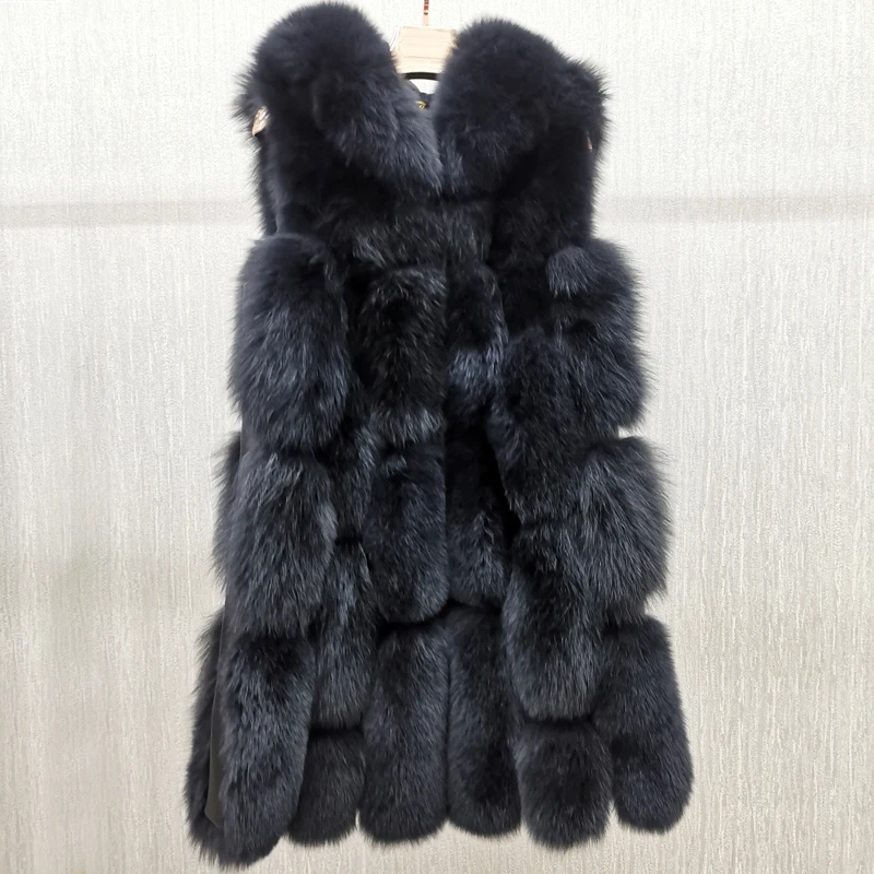 Hochwertige Luxus Frauen Echtpelz Mantel Winter jacke lange Natur fuchs Pelz Weste Echt Schaffell Leder Kapuze dicken warmen Mantel – Detail 6