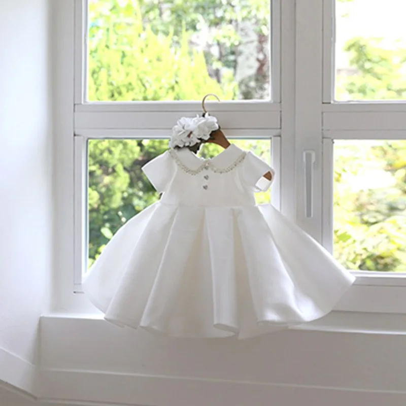 

2024 Short Sleeves Lapel Girls Princess Dress Wedding Bridesmaid Dresses Fashionable Fluffy Dressed Birthday Party Girl Clothing