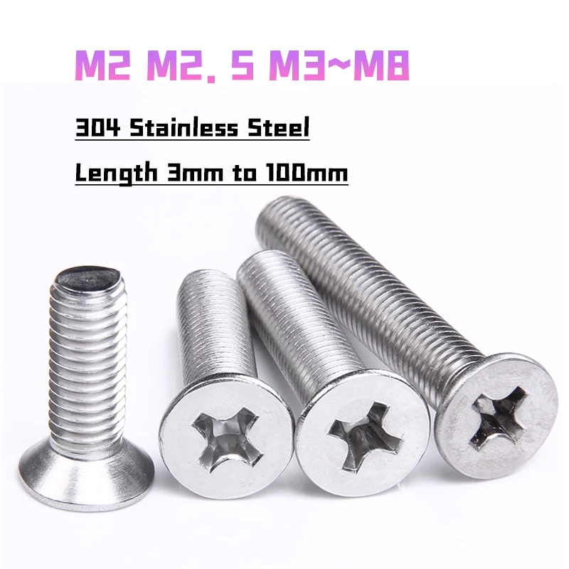 Peijian M3 M3.5 M4 M5 M6 M8 M10 SUS304 A2-70 Stainless Steel Phillips Flat Countersunk Screw Bolt Tv Computer Furniture Bolts