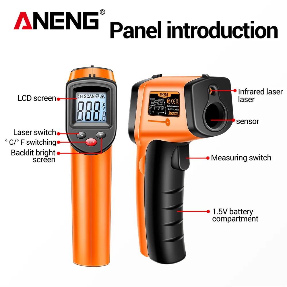 ANENG TH201 Non-Contact Infrared  temperature measuring hygrometer High sensitivity backlight screen laser positioning Tools