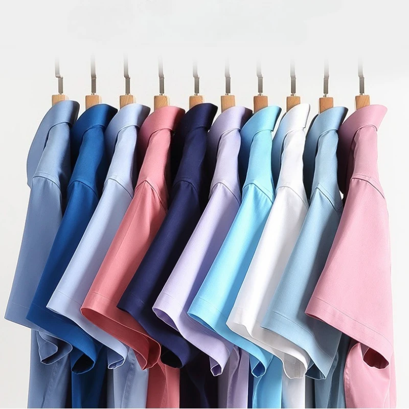 

8XL high Bamboo Fiber Easy Care Solid Color Striped White Shirt for Man Short Sleeve Business Men Shirts Short Sleeve Big Sizes