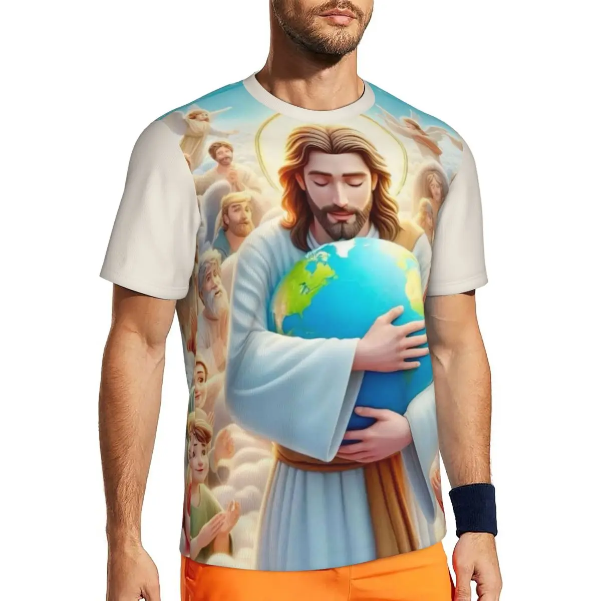 Jesus Embrace The Earth T Shirt Trendy Cool Running T-Shirts Short Sleeves Fast Dry Tops Summer Y2K Classic Big Size Top Tees