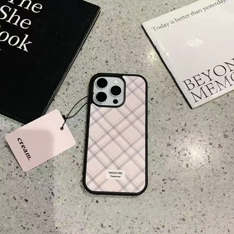 

ins Summer new purple grid soft shell Applicable to iPhone11 12 13 14 15 16 17Pro Max fashion phone case