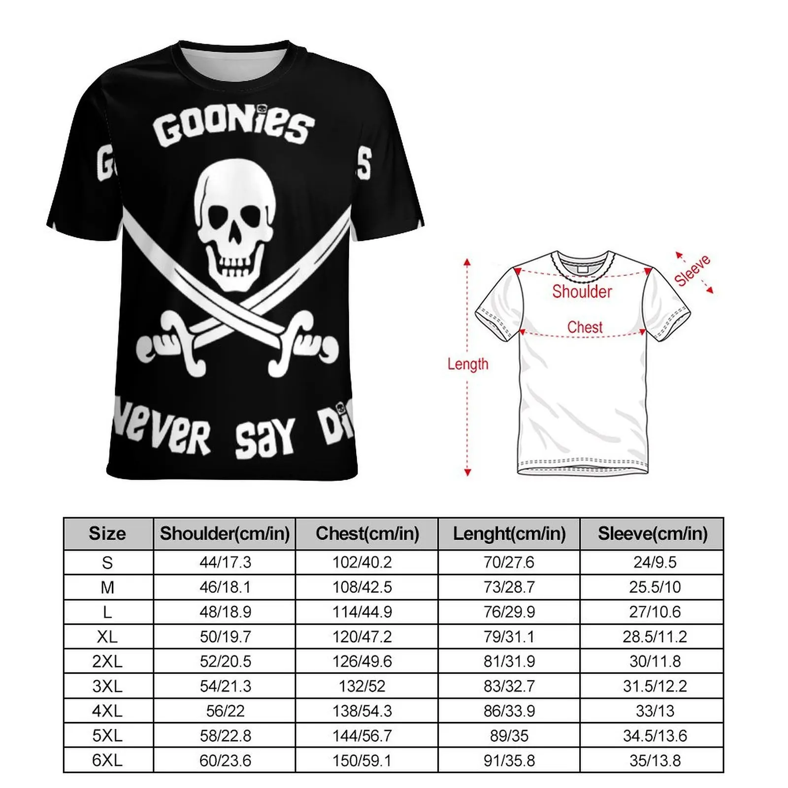 Beach T-Shirt Goonies Never Say Die T Shirts Skull Pirate Classic Trendy Tee Shirt For Men Short Sleeve Graphic Oversized Tops