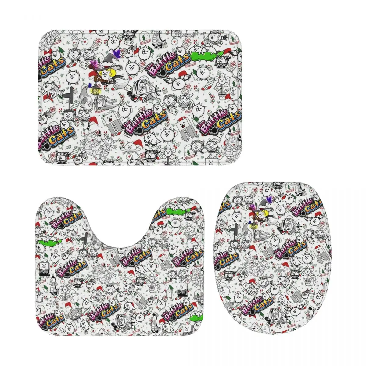 

Battle Cats, 3-х шт., коврик для ванной, набор для ванной комнаты, крышка для унитаза, домашний декор, нескользящий ковер, напольный коврик