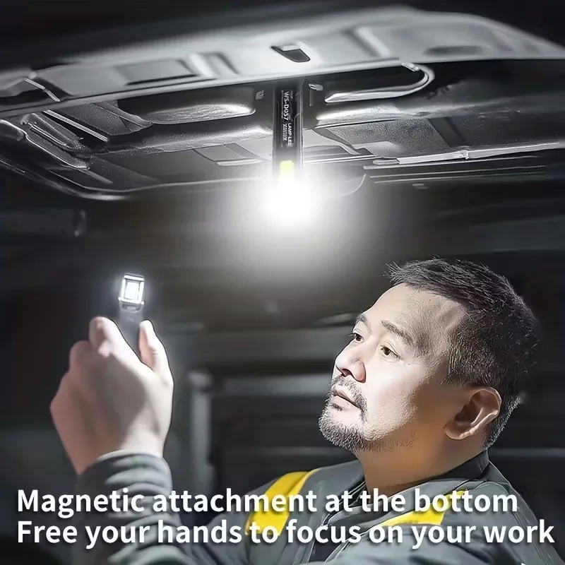 11*2.7CM LED Magnetic Work Light 550LM Portable Mini RechargeableFlashlight Bright Repair Lamp for OutdoorCamping Emergency Use