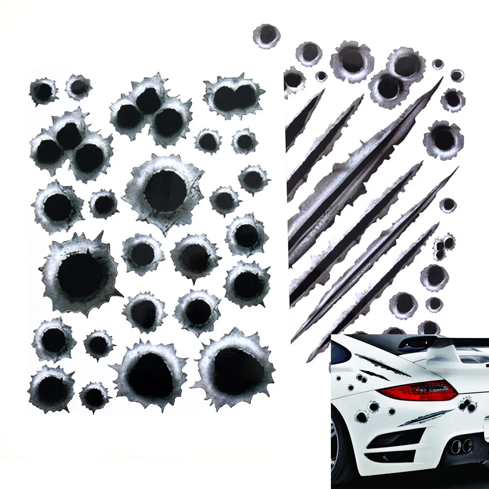 NEW Car Styling 3D Fake Bullet Hole Gun Shots Funny Car Helmet Stickers Decals Emblem Symbol Creative personalized Stickers