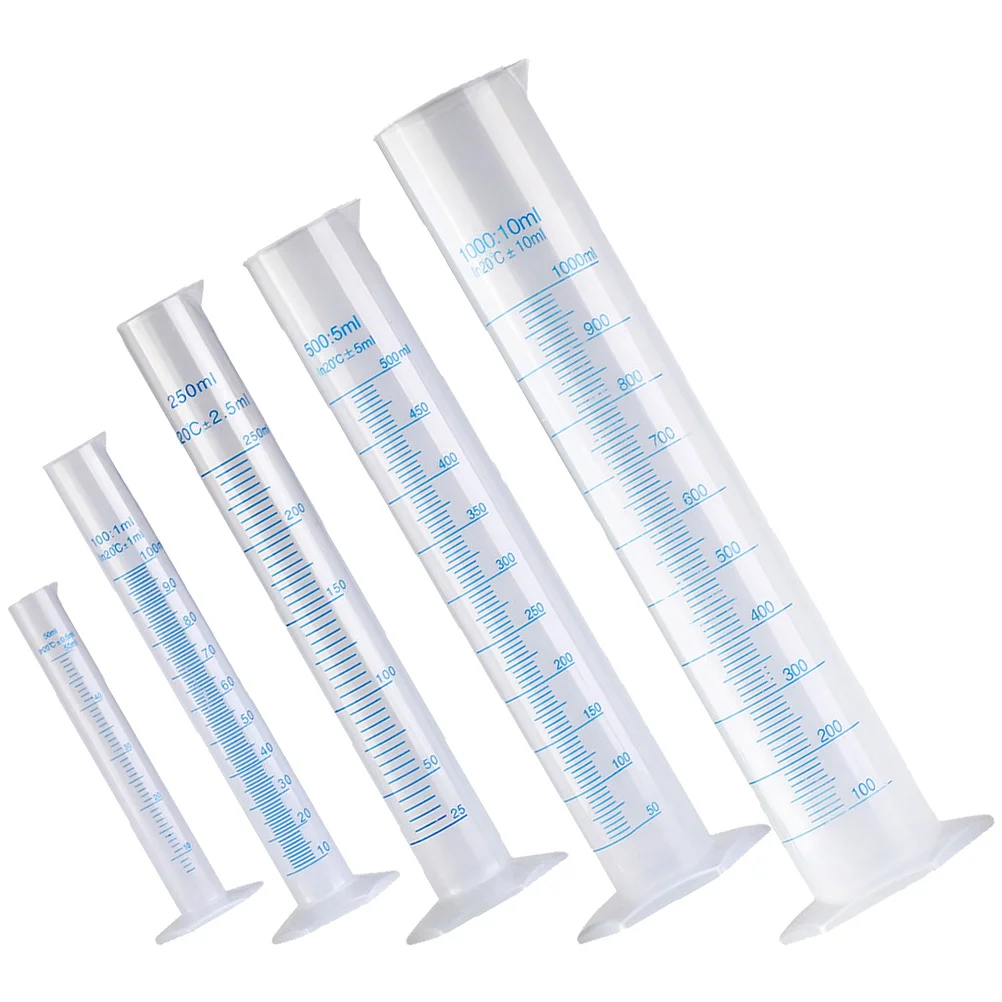 5Pcs Laboratory Measuring Cylinder Set Plastic Graduated Cylinder with Clear Scale Stable Pentagon Base School Science Use