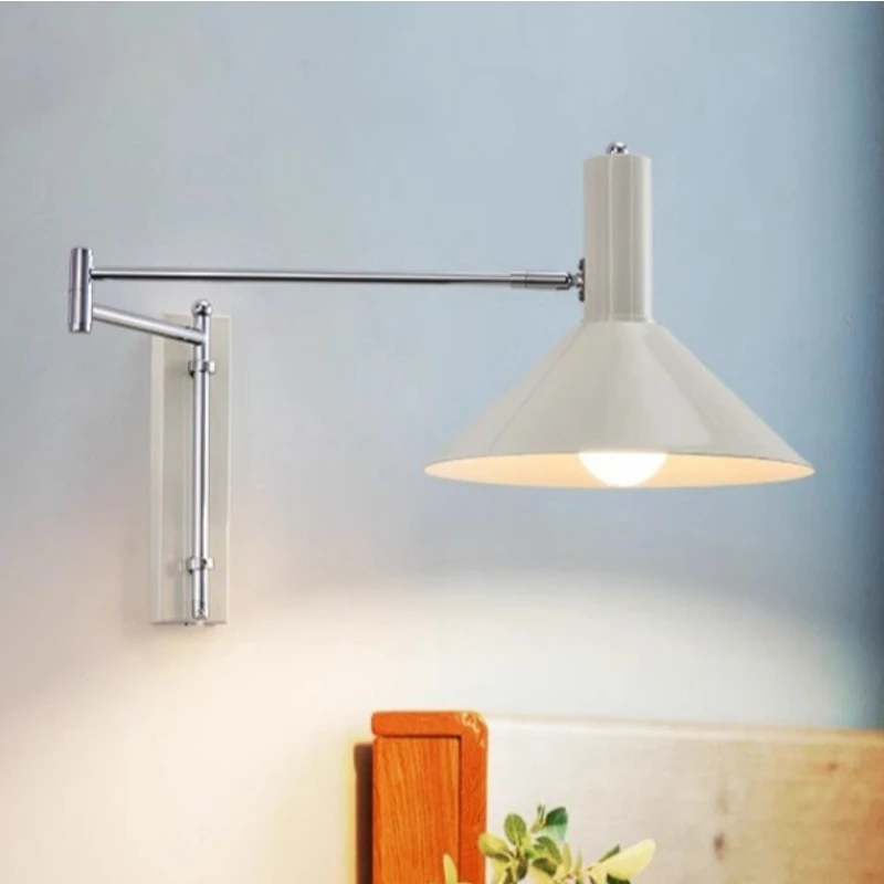 Moden White/red/black Wrought Iron Wall Lamps Long Pole Rocker Arm Light Minimalist Living Room Bedroom Restaurant Study Sconces