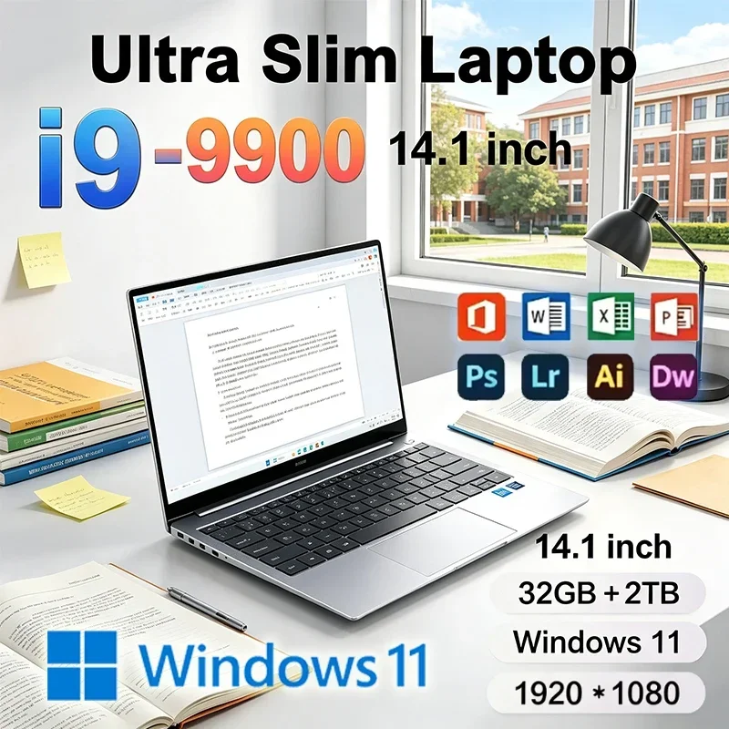 2026 NEW 14.1" Laptop Intel Core i9-9900 32GB 2TB Gaming Computer PC Windows11 Gamer office Ultra Slim Notebook 1920*1080