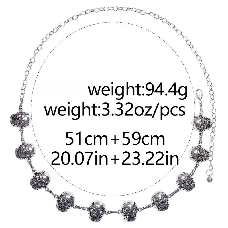 الجمجمة طبقة واحدة الخصر سلسلة القوطية الشرير حزام معدني سلسلة مع سحر متدلٍ منفعل قابل للتعديل الخصر ملحق للجينز #6