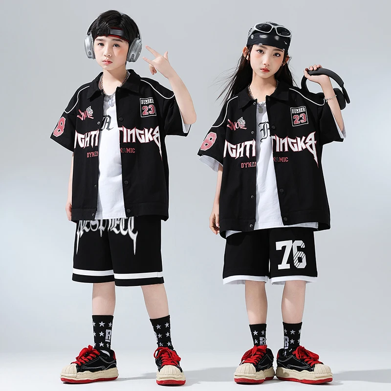 

Jazz Dance Costume Children Black Shirt Hip Hop Shorts Street Dance Performance Outfit Dancer Stage Wear Fashion Clothes VDL3422