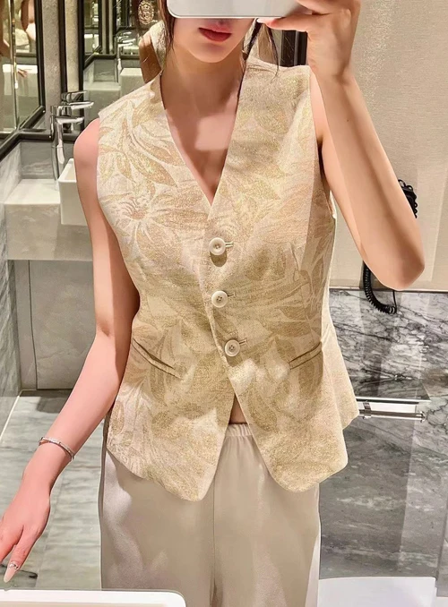 

Sli Хлопково-льняной костюм Жилет Золотая ветка и нефрит Le Haome Шелковый весенний женский жилет Faion на 2024 год