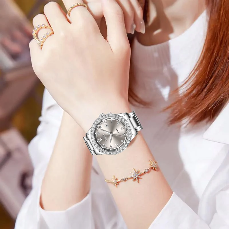 LIGE Quartz Wristwatch 2026 Luxury Women's Watch Luminous Calendar Stainless Steel Strap Fashion Waterproof Formal Mens Watch