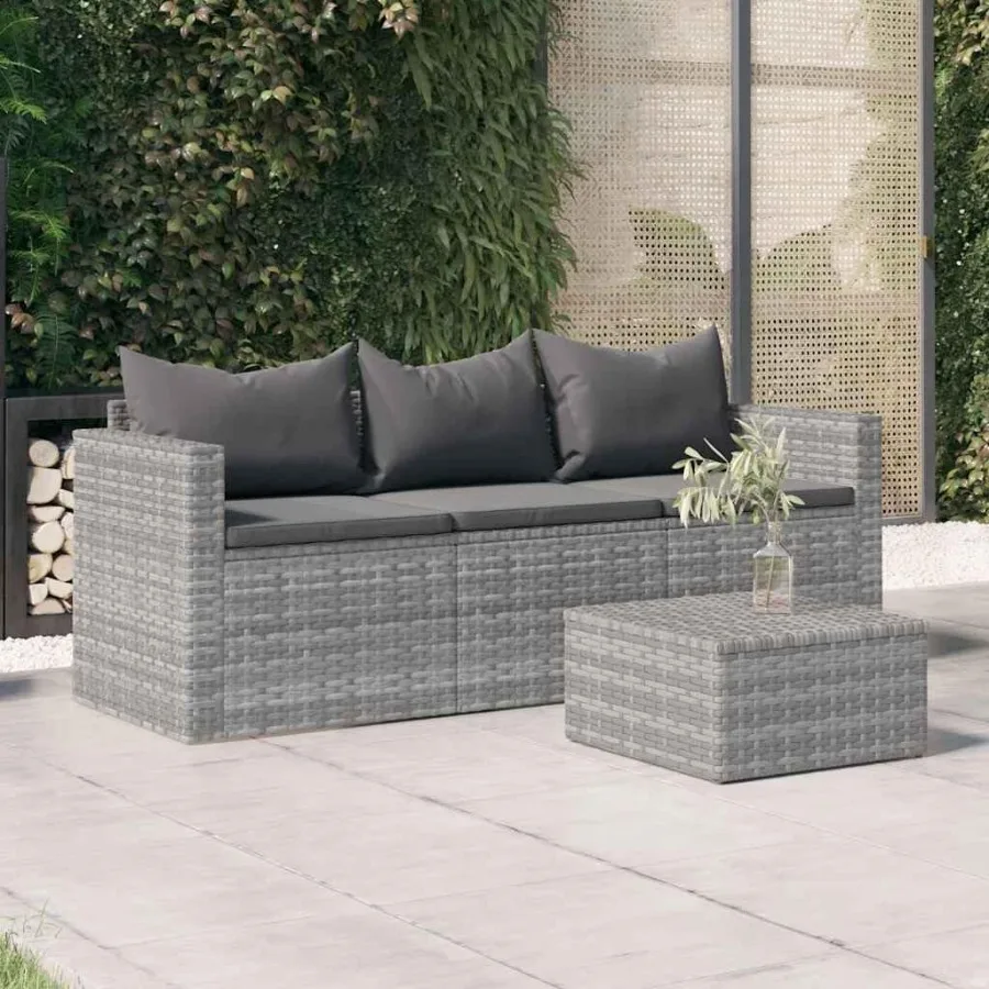 3Seater Patio Sofa with Poly Rattan Material in Gray and Anthracite Cushions WeatherResistant Design PowderCoated Steel Frame M
