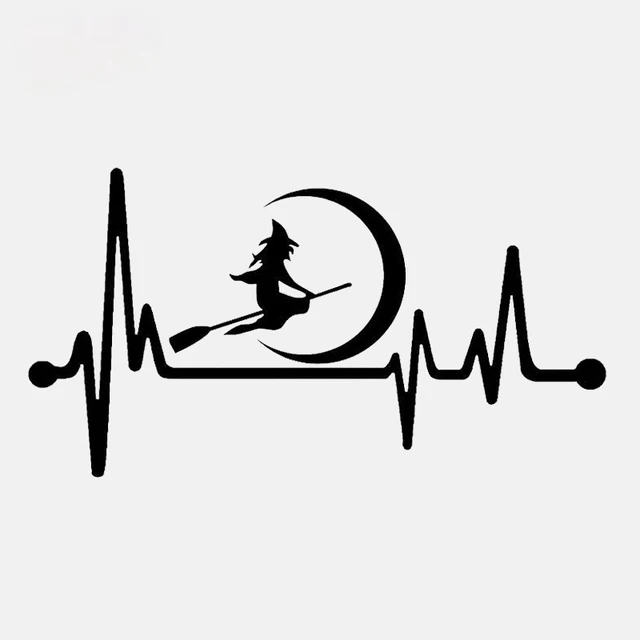 

13CM*10CM Personalized Car Stickers Witch Moon Broom Heartbeat Vinyl Waterproof Sun Protection Car Sticker