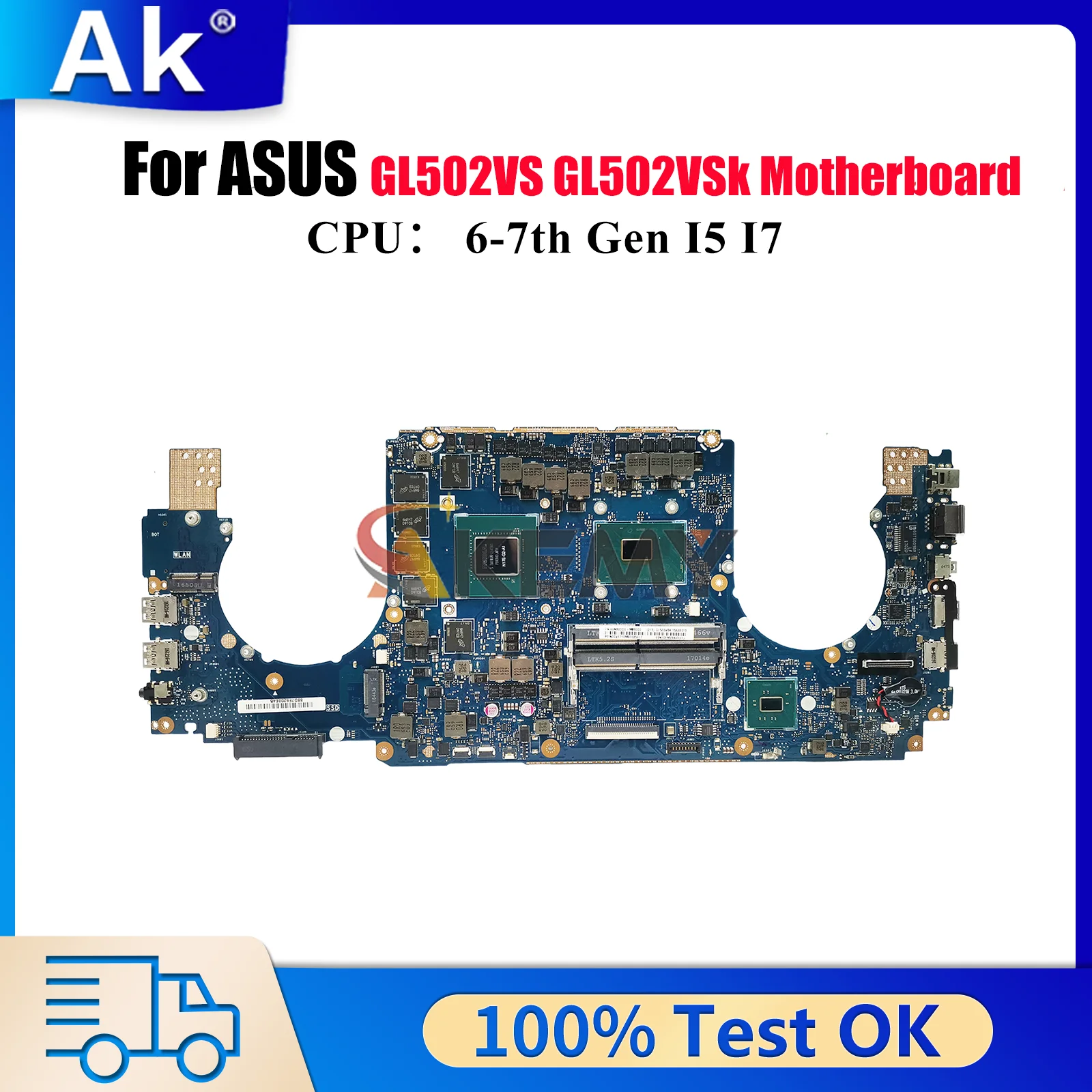 GL502VS Laptop Motherboard For ASUS ROG Strix GL502V GL502VSK GL502VS Notebook Mainboard With I5 I7 CPU 100% Tests OK Fast Ship