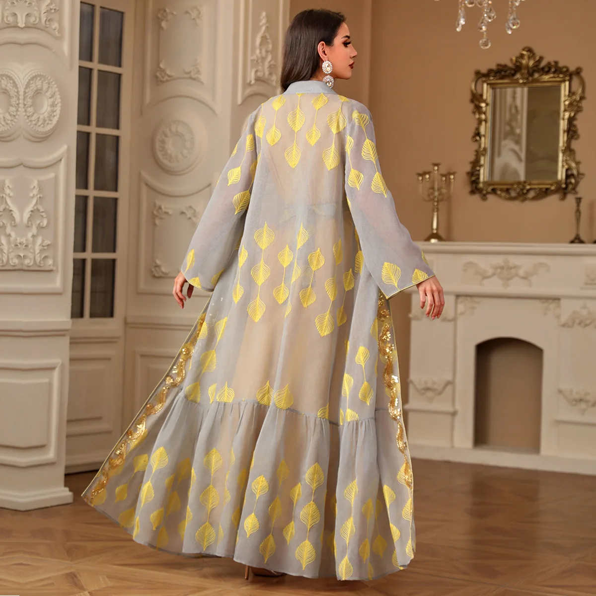 Eid มุสลิม Abayas สําหรับสตรี 2 ชิ้นชุดเย็บปักถักร้อยเสื้อสเวตเตอร์ถัก Robe Lace Up ชุดโมร็อกโก Kaftan อิสลาม Ramadan ดูไบชุด