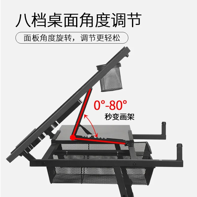 Glass Drawing Table Art Studio Foldable Adjustable Height Drafting Desk with Tilt Function for Art and Design