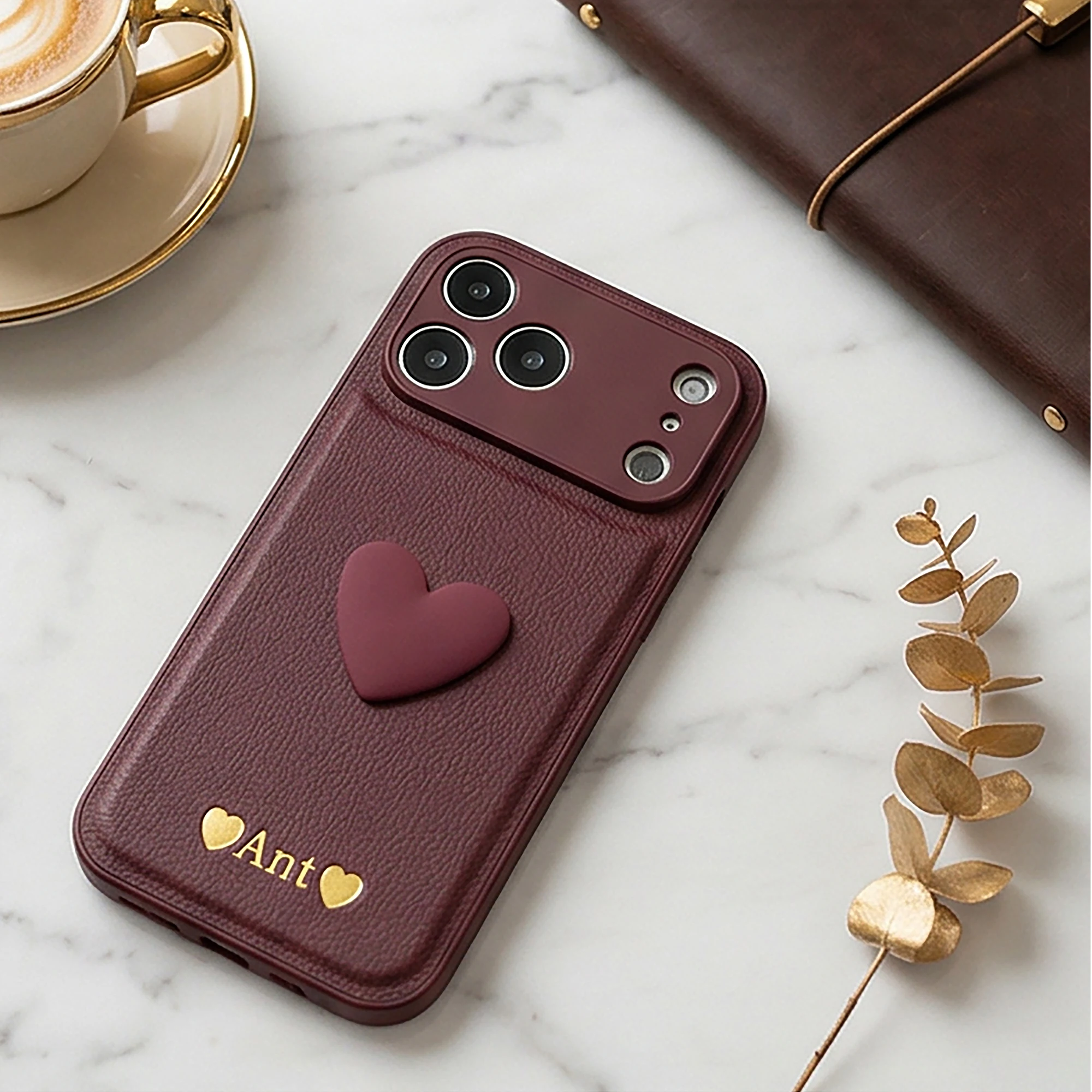 Personalisierte Hülle für iPhone 17 16 15 14 13 Pro Max Plus Air Benutzerdefinierter Name Heißfolienprägung Gravierte Buchstaben Schutzhülle 3D Herz – Detail 6