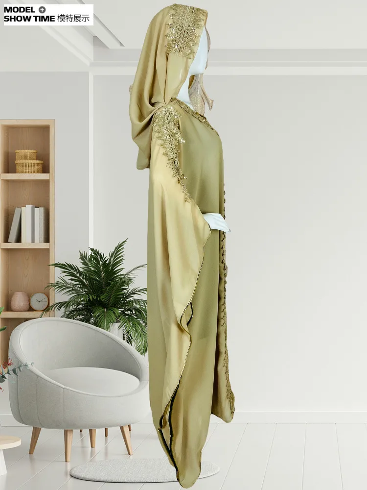 Dubai Eid Hooded Abaya Women Muslim Boubou Bat Sleeve Maxi Dress Turkey African Kaftan Islam Djellaba Morocco Party Evening Robe