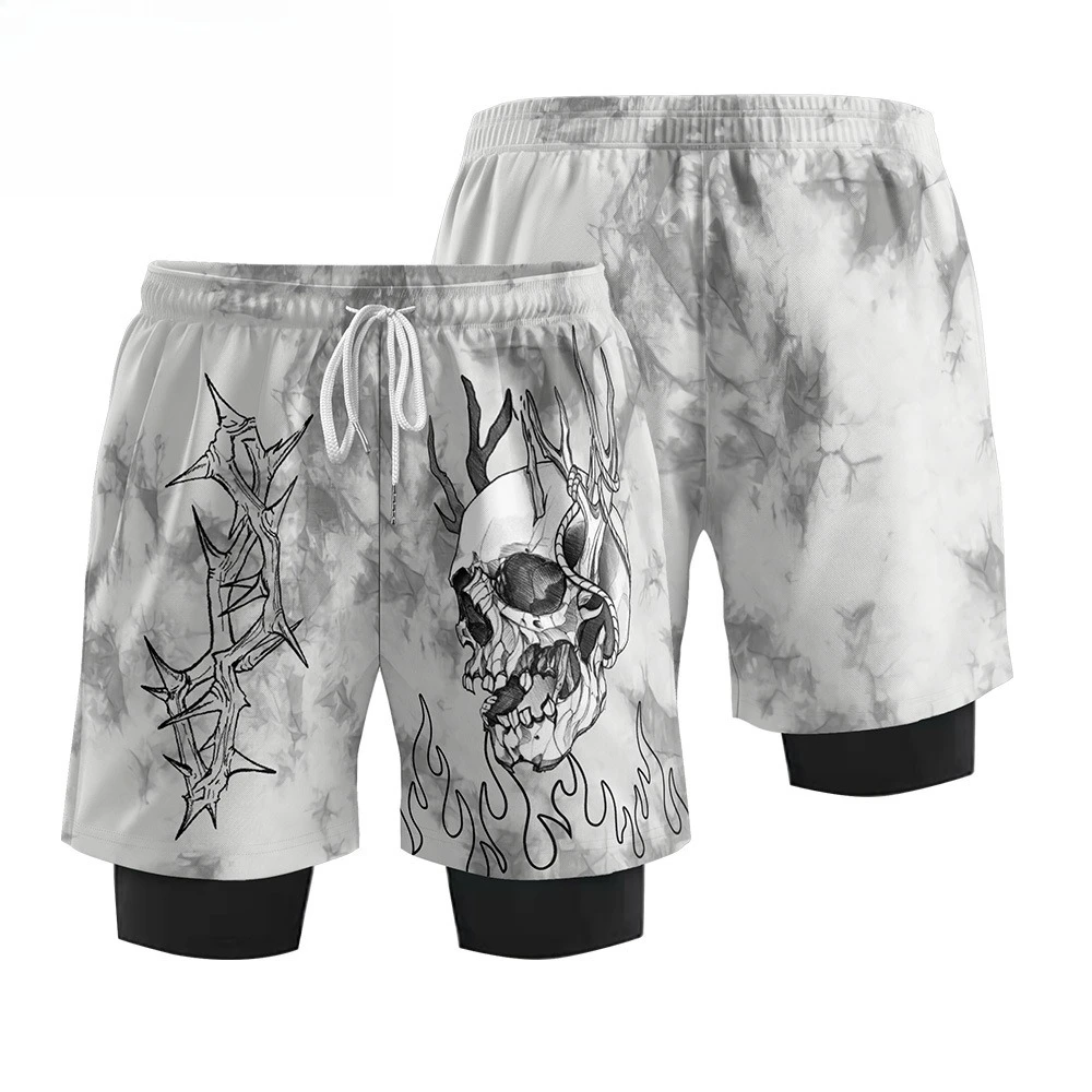 الرجال الرياضة في الهواء الطلق التجفيف السريع الدراجات السراويل 2 في 1 اللياقة البدنية تشغيل السراويل المألوف المطبوعة شورتات للبحر تصفح السباحة