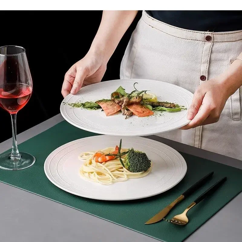 Ceramic Dinner Plate Circular Flat Steak Dessert Dish Snack Pasta Restaurant Specialty Tableware