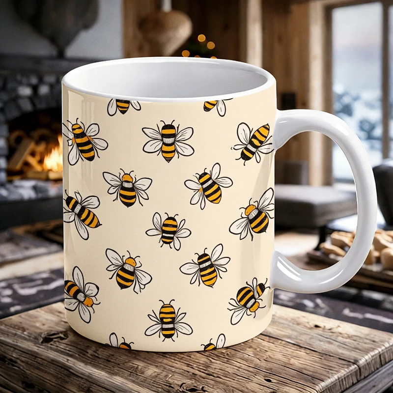 

Cute All Over Print Bumblebee Ceramic Mug, Coffee Cup, Milk Cup, Office Tea Cup, Drinking Cup, Gift for Friends, Fade-Resistant