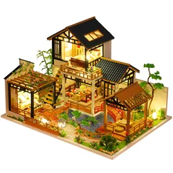 DIY Wooden Doll Houses Chinese Ancient Casa Miniature Building Kits with Furniture Led Light Dollhouse for Girls Birthday Gifts