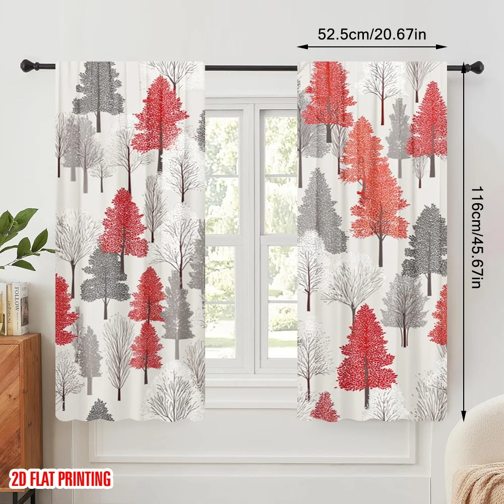 2pcs,2D plane printing Curtains Digital Printed Christmas tree forest Polyester (without rod) Holiday Perfect for Bedroom,