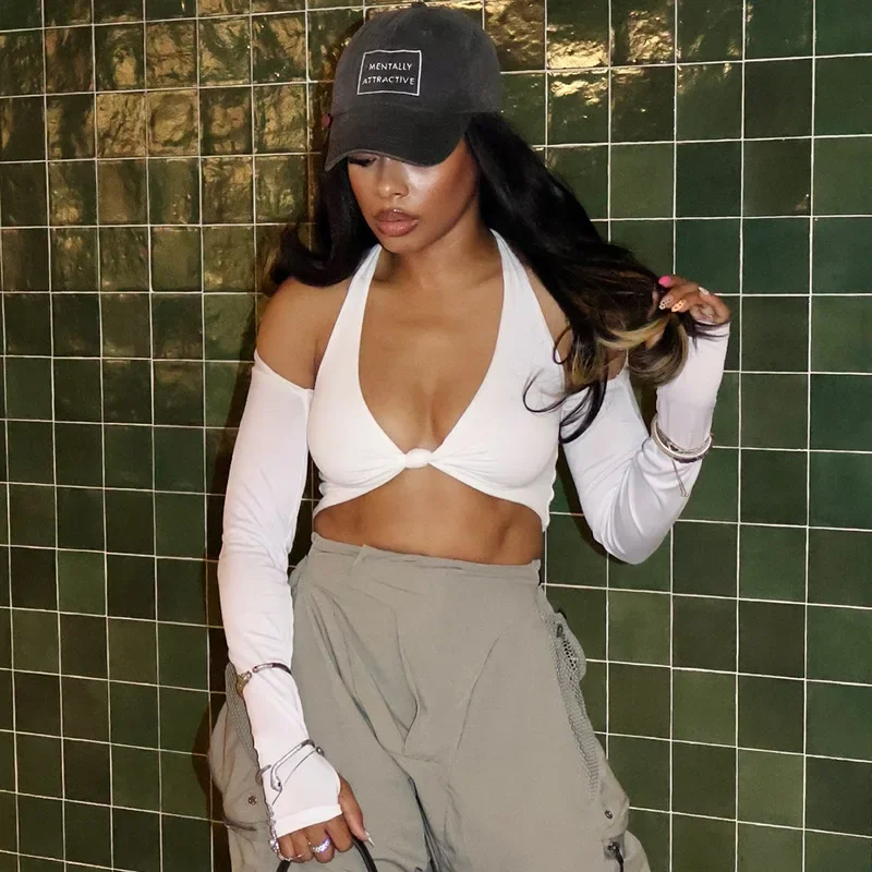 Y2K Seksi Kadın Düşük kesim Bükülmüş Kırpma Üstleri Kollu Derin V Boyun Halter Tankı Yelek Parti Bayan Kesme Kolsuz Büstiyer Tops