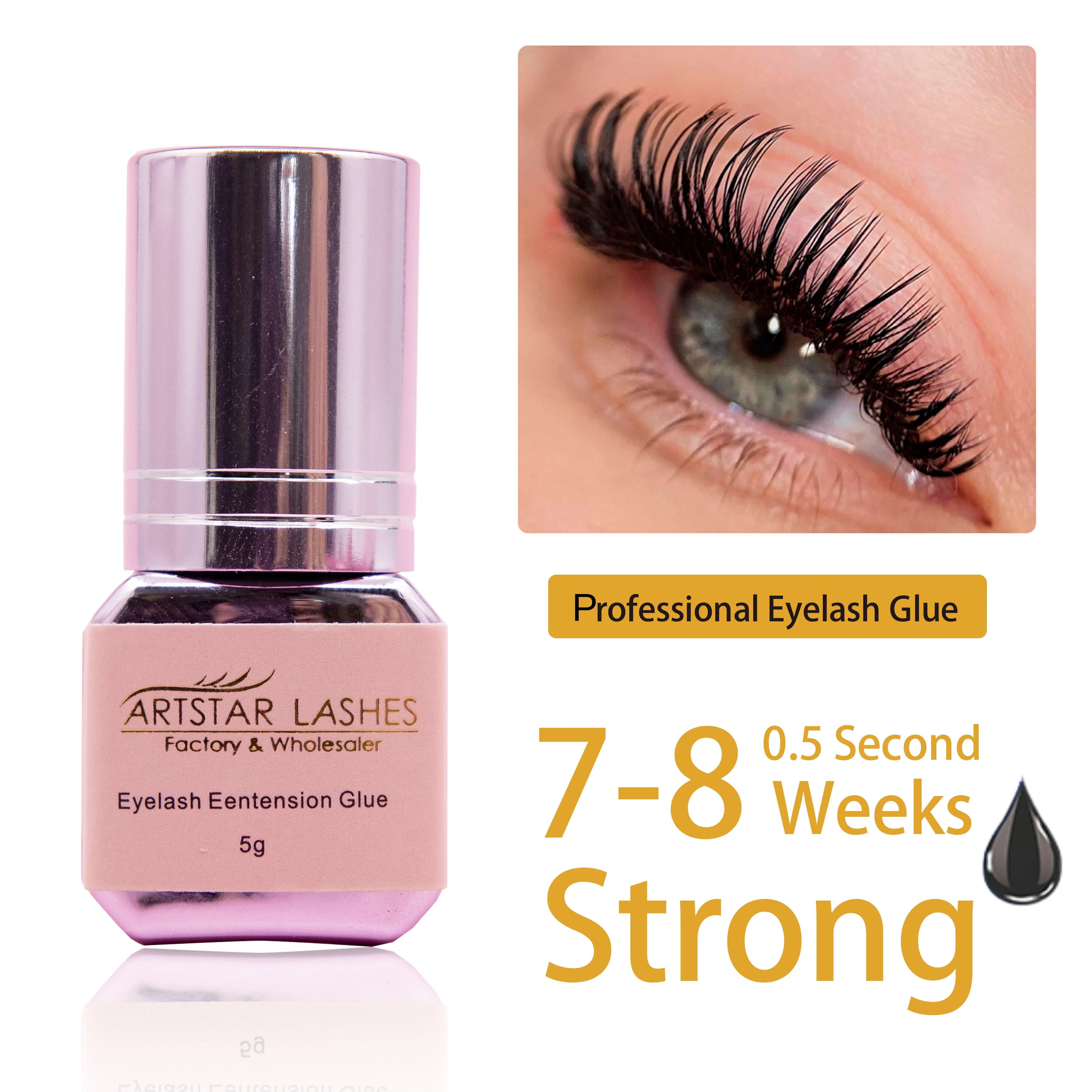 ARTSTAR Lash Glue Long Lasting Waterproof and Oilproof 0.5S Fast Dry Eyelash Extension Glue Black/transparent/Pink Colour Glue