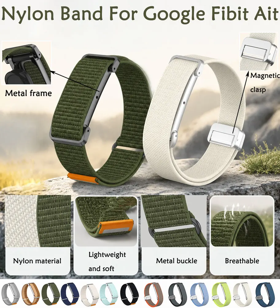 Nylonband mit Metall-Magnetverschluss für Google Fitbit Air, atmungsaktiv und wasserdicht für Google Fitbit Air, angenehm zu tragen