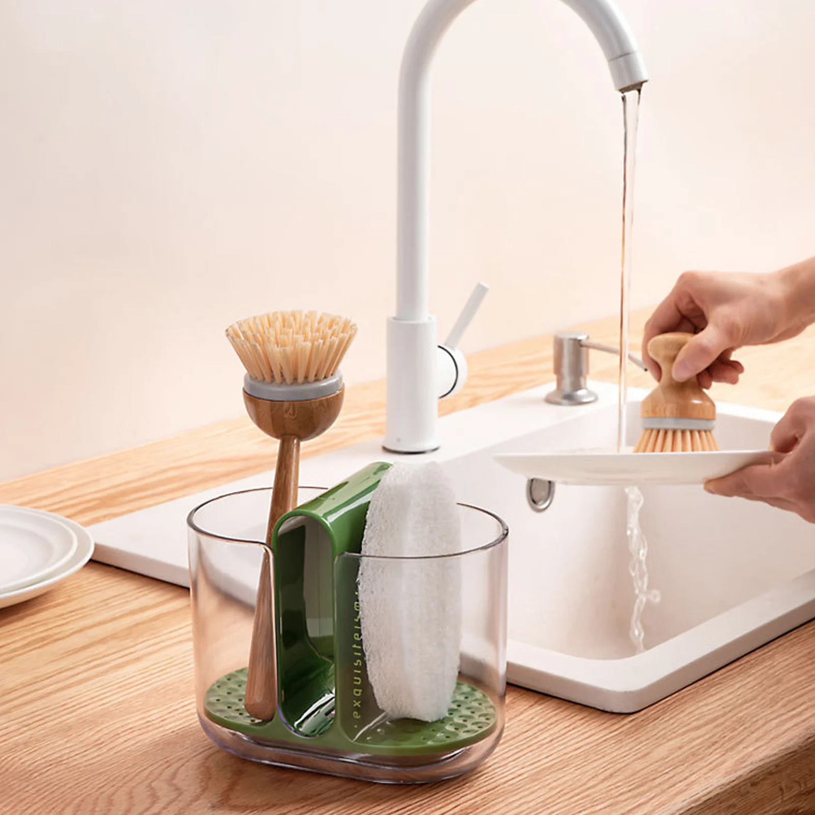 

Корзина для хранения столовых приборов, 1 шт., зеленая, с дренажом, для ложек и вилок, компактный дизайн