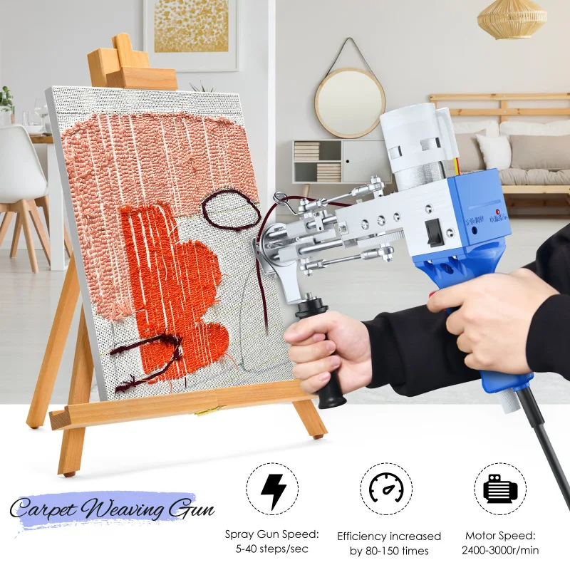 Elétrica Tufting Gun Set com Tapete Trimmer, Cut Loop Pile, Tapet Knitting, Tecelagem e reunindo máquina, 2 em 1