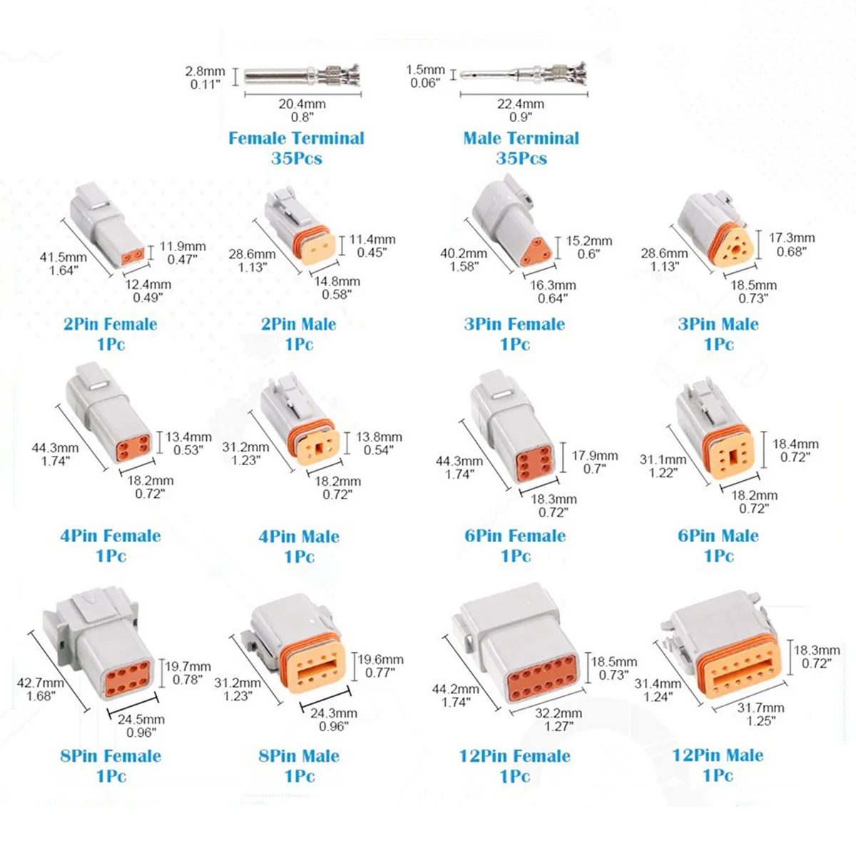 DT Series Waterproof Wire Automotive Connector Kit DT06-2/3/4/6/8/12S DT04-2/3/4/6/8/12P Sealed Plug for Car