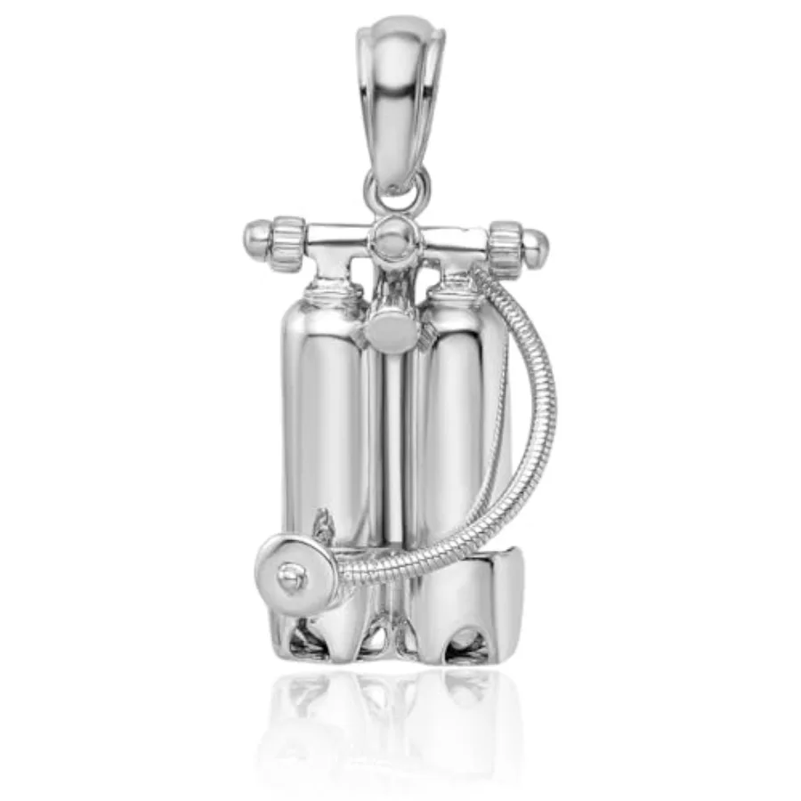 

Scuba diving pendant necklace for daily wear, 925 sterling silver, silver tone, 3D sculpted and polished large tank hose design