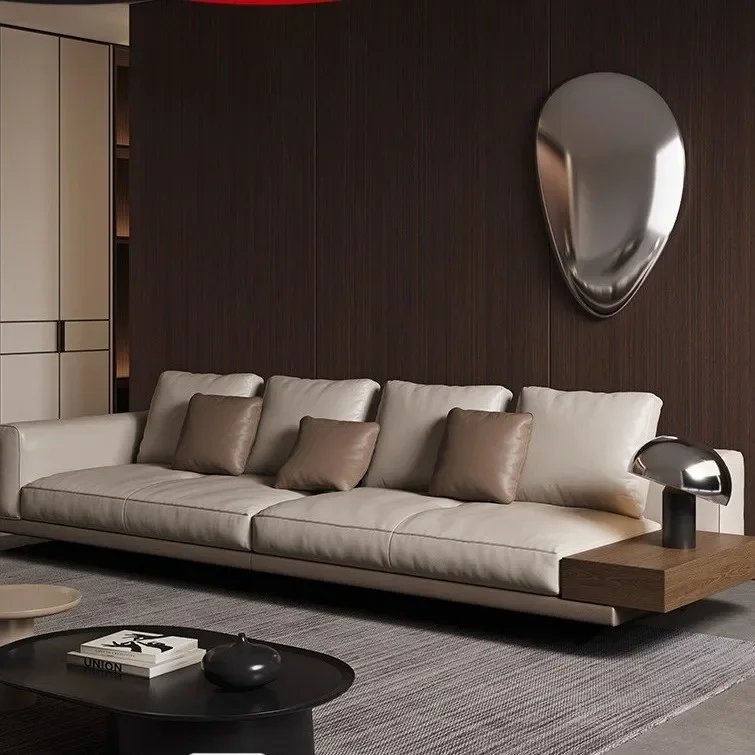 W27- leather sofa living room straight minimalist large flat layer first layer cowhide chaise corner suspended sofa