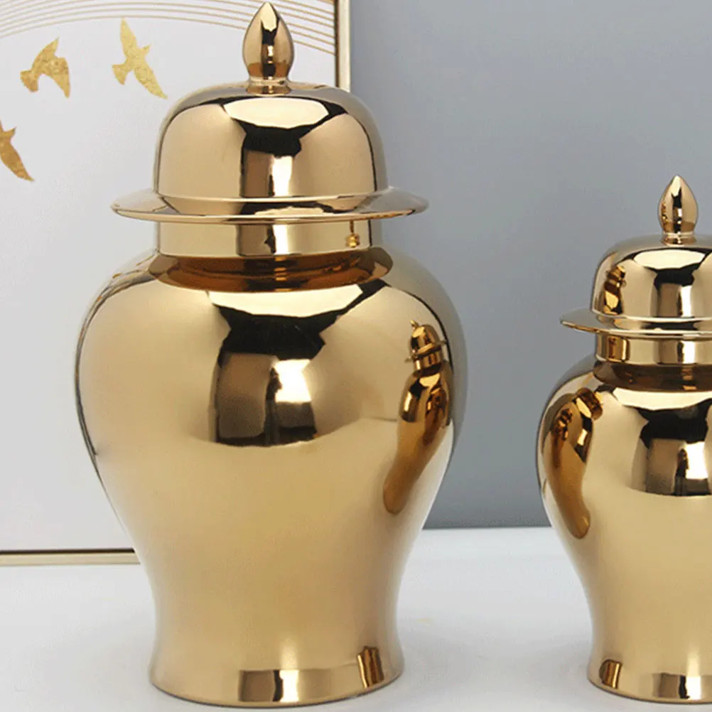 

Decorations Ceramic Vase Tea Storage Jar Table Centerpiece Bagged Golden Office