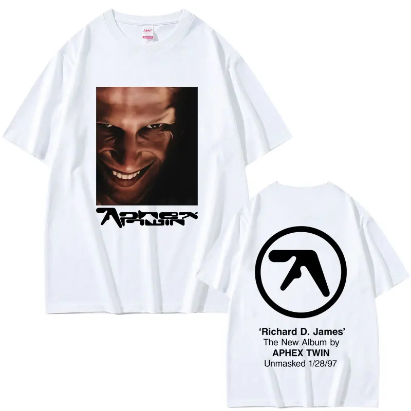 Aphex التوأم الجرافيك تي شيرت ريتشارد دي جيمس ألبوم تي شيرت مطبوع الرجال النساء الملابس عادية القطن خمر تي شيرتات قصيرة الاكمام