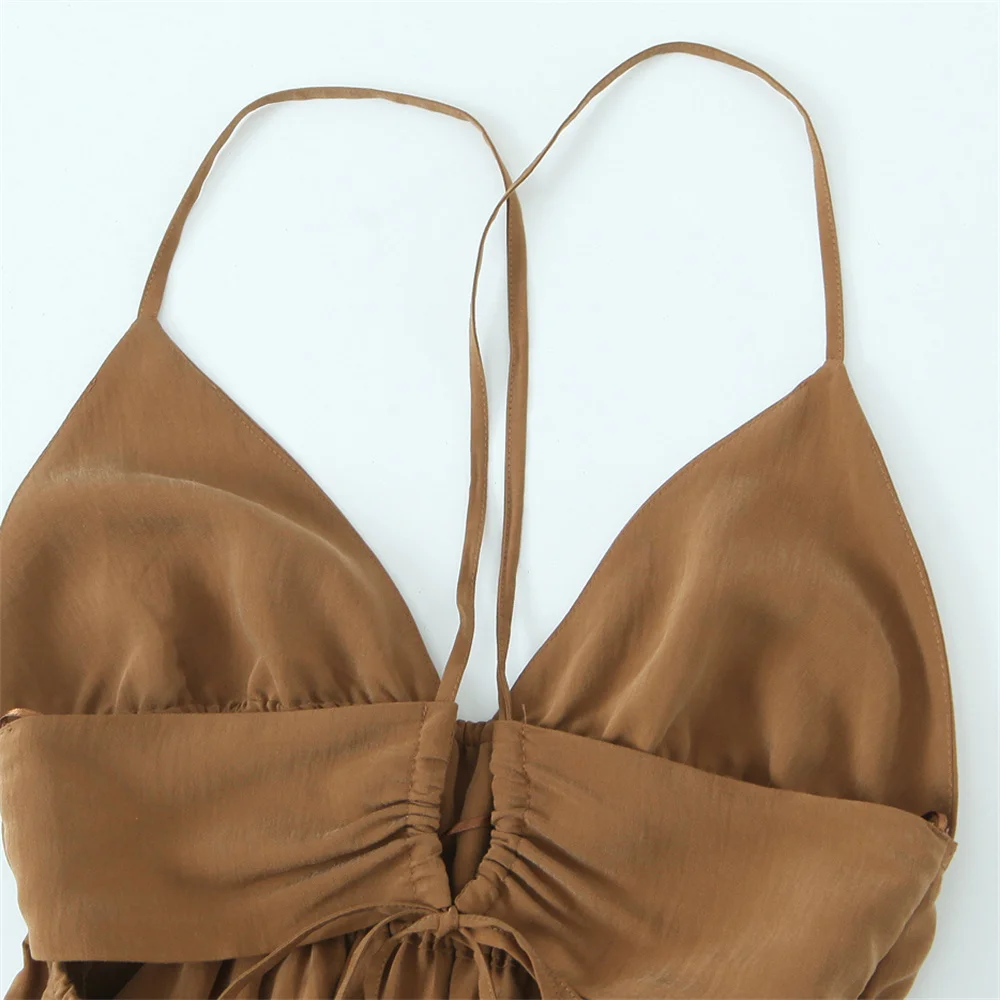 Robe à flûte verticale pour femmes, couleur unie, dos nu, sangle sans bretelles, décoration, nouveaux vêtements pour femmes, printemps/été