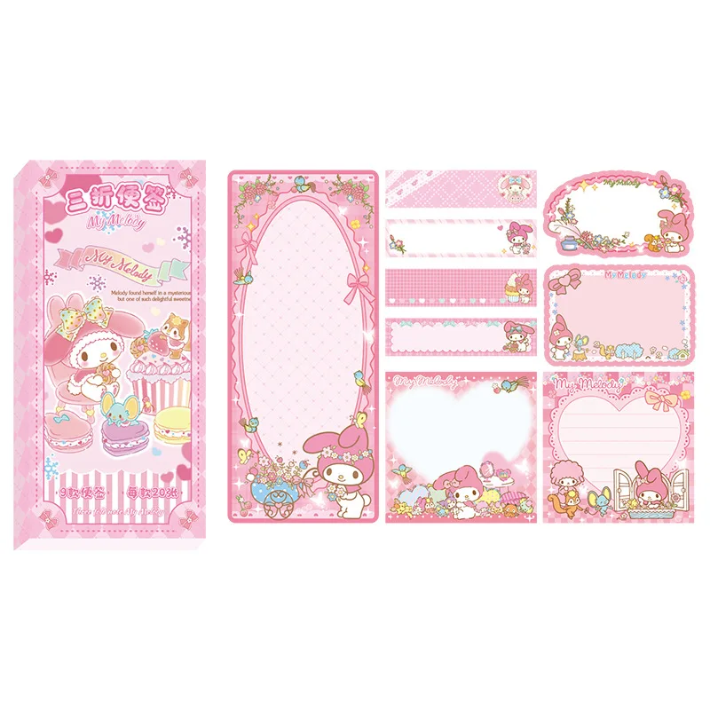 180Pcs/set Sanrio Cartoon Sticky Notes Kuromi Cinnamoroll My Melody Student Stationary Stickers Pasteable Note Children Gift