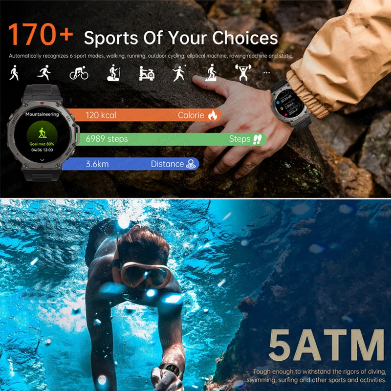 T-Rex 3 GPS Smart Watch 10ATM Waterproof Built-in Dual-band GNSS Compass Military Sport Smartwatch Men 2025 New For Xiaomi Ultra