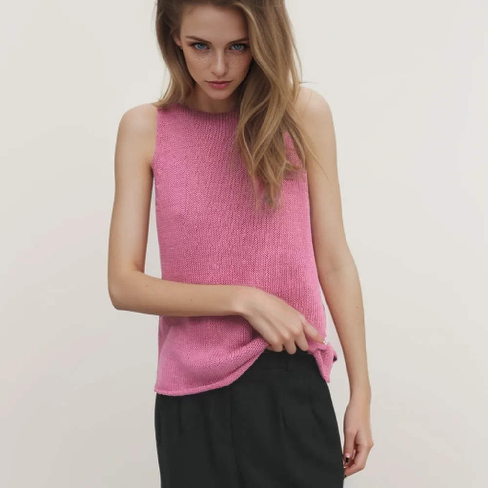 Cos Lris women\'s clothing 2024 summer women\'s clothing basic round neck knitted I-shaped vest sleeveless T-shirt 05772696902